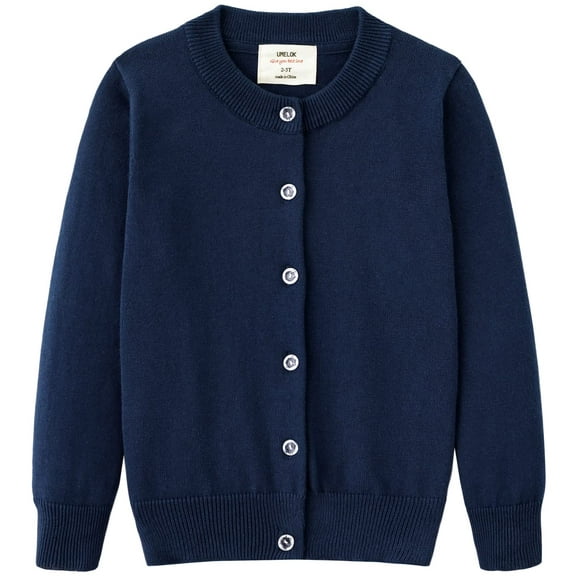 UMELOK girls cardigans Sweaters cotton Long Sleeve School Uniform Navy Blue, 11-12Y