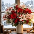 thumbnail image 4 of Torqee Red White Artificial Flower Bouquet Set,2x 7-Head Poinsettia + 6 Poinsettia + 16 White Baby's Breath,Christmas Floral Arrangement Kit for Winter Home Decor, 4 of 4