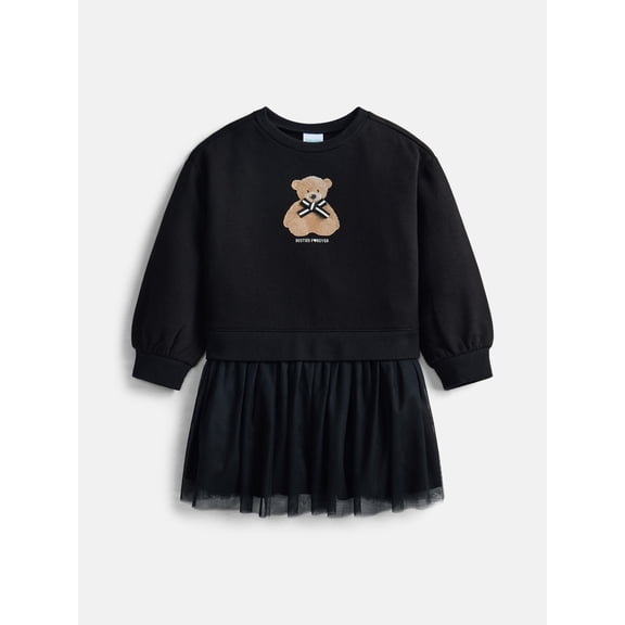Wonder Nation Toddler Girls' Sweatshirt Dress with Tulle Skirt, Sizes 12M-5T