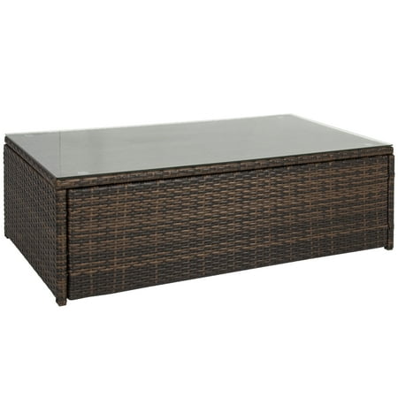 Wicker Coffee Tables Best Choice Products All-Weather Wicker Indoor Outdoor Coffee Table for Patio, Living Room w/ Tempered Glass Top for Patio, Living Room ()