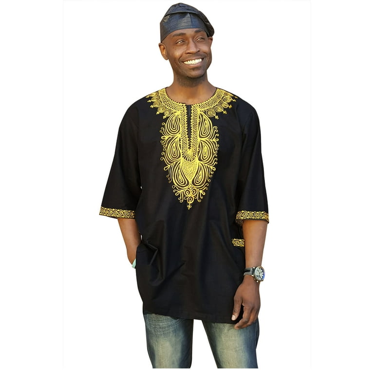 Traditional African Dashiki Shirt with Gold embroidery Walmart