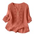 thumbnail image 4 of Womens 3/4 Sleeve Tops Cotton Linen Shirts Embroidered V Neck Button Boho Blouses Loose Fit Dressy Casual Tunic Top, 4 of 7