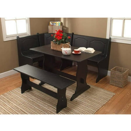 Breakfast Nook 3-Piece Corner Dining Set, Black (Best Price Nook Simple Touch)