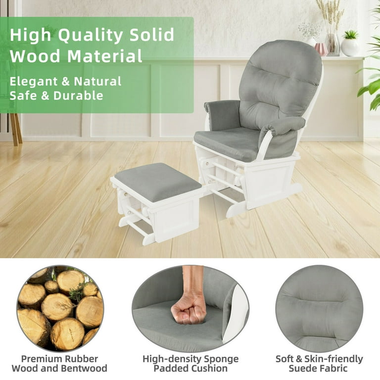 Gymax Wood Glider Ottoman Cushion Set Baby Nursery Rocking Chair Light Grey Walmart