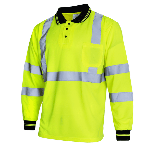 JORESTECH Hi-Vis Long Sleeve Safety Polo Shirt, ANSI Class 1 (Yellow, L)