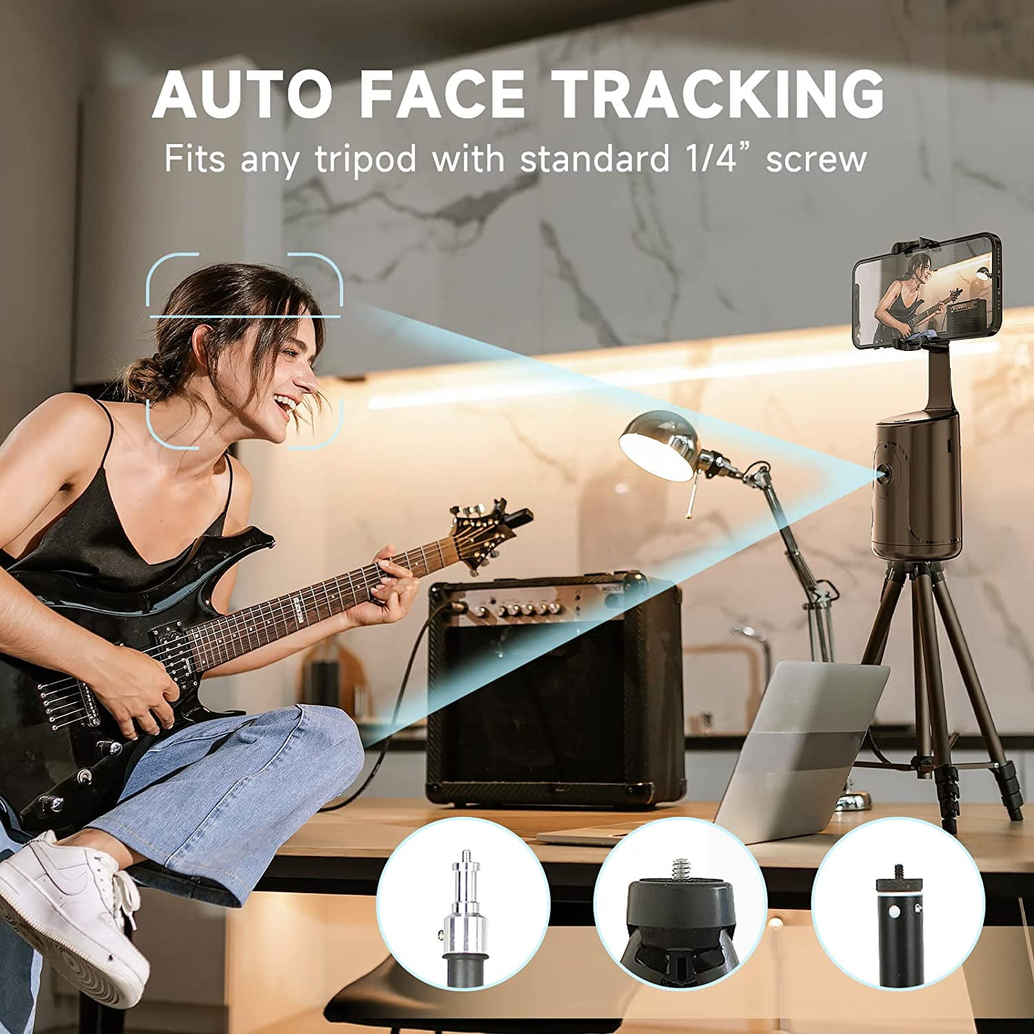 Auto Face Tracking Tripod - 360° Rotation Auto Tracking Phone Holder, No App, Phone Camera Mount with Remote and Gesture Control, Rechargeable Smart Shooting Holder for Video Recording, Tiktok