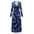 thumbnail image 5 of FKELYI Womens Fall Maxi Dress V-Neck Long Sleeve Casual Dress with Pocket Blue Dragonfly Starry Print A-Line Flowy Tiered Dresses for Spring Winter, XL, 5 of 6