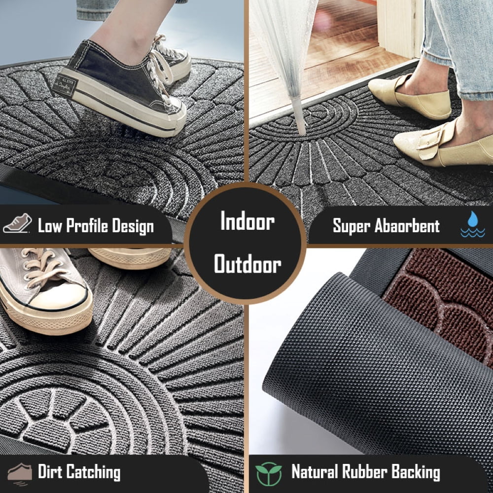 Sanmadrola Rubber Outdoor Doormat Heavy Duty Half Round with Non Slip Rubber Backing Low Profile Indoor Welcome Entrance Way Door Mats 24''x 36'' Brown