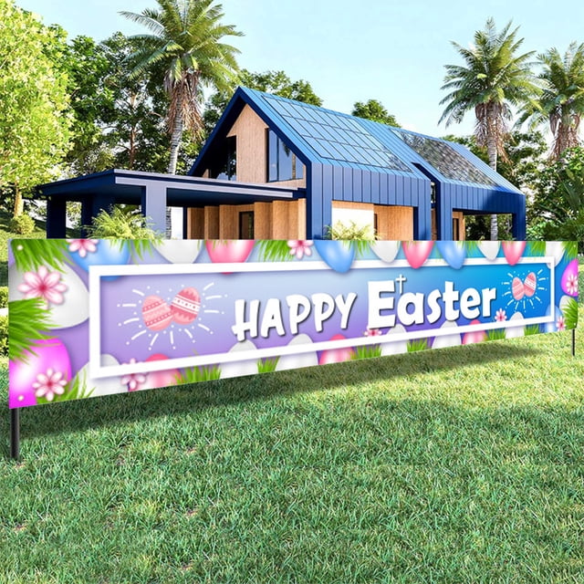 asddcavvf Easter Banner Hanging Flags Spring Outdoor Patio Decorations Bunny Egg Patterns Festive Decoration Supplies Table Runners 90 Inches Long