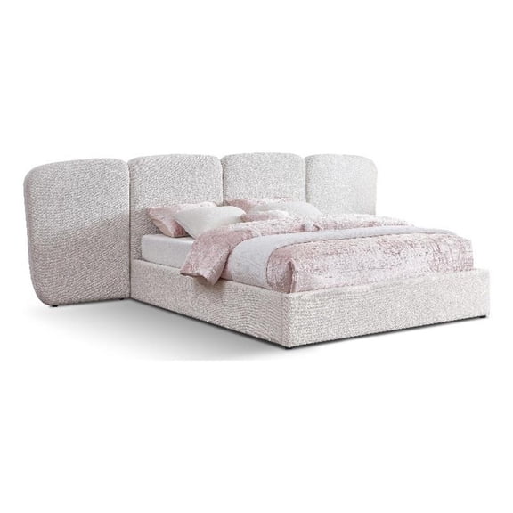 Meridian Furniture Shiloh Cream Boucle Fabric Queen Bed