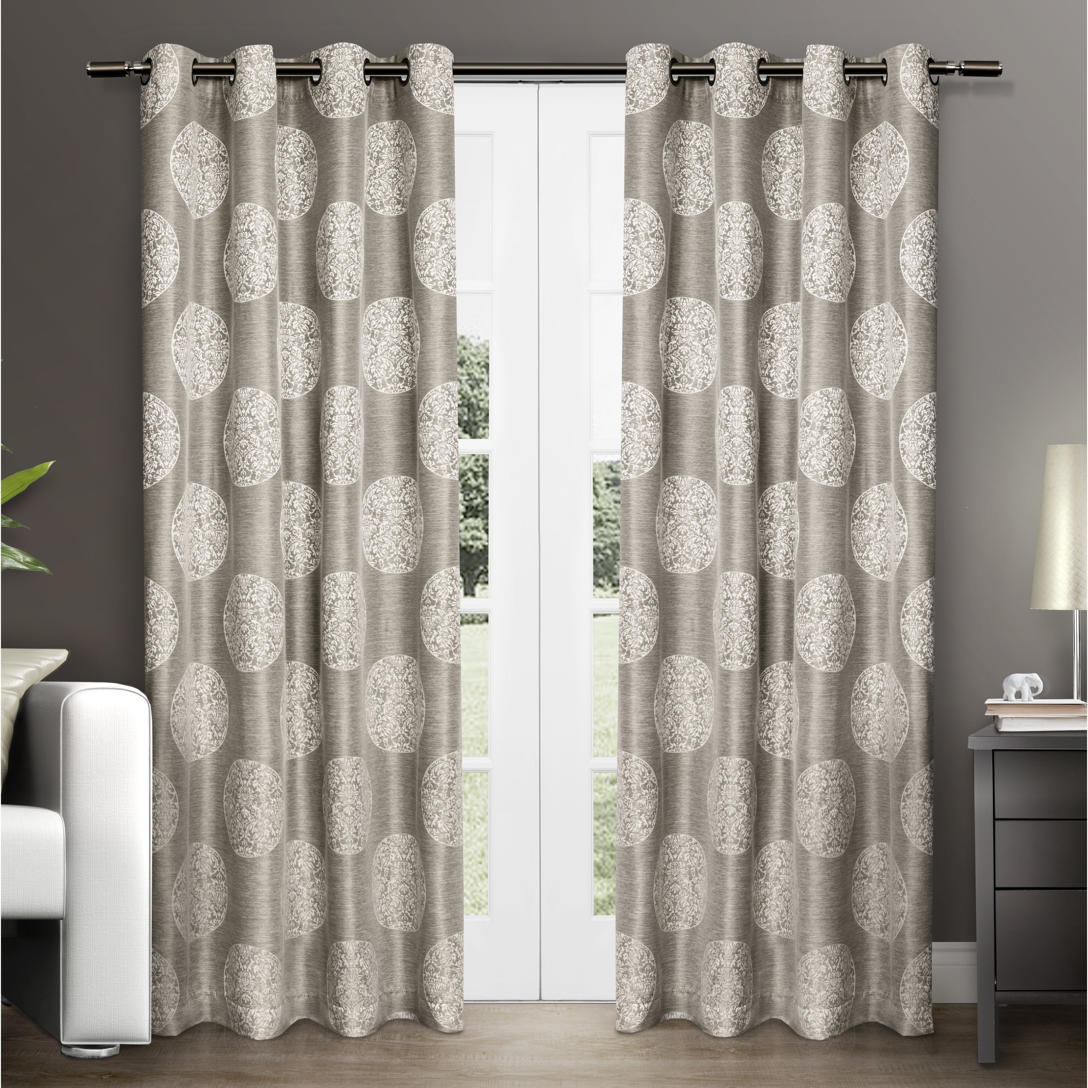 Exclusive Home Curtains 2 Pack Akola Medallion Linen Jacquard Grommet