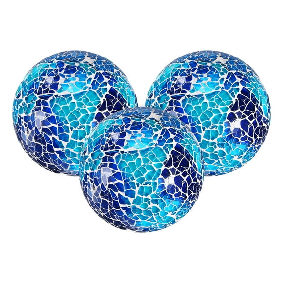 Uxcell 3-Pack Decorative Ball for Bowls, 2.4 Inch Mosaic Glass Balls Decorative Glass Orbs for Home Decor/Dining Tables [Blue White]