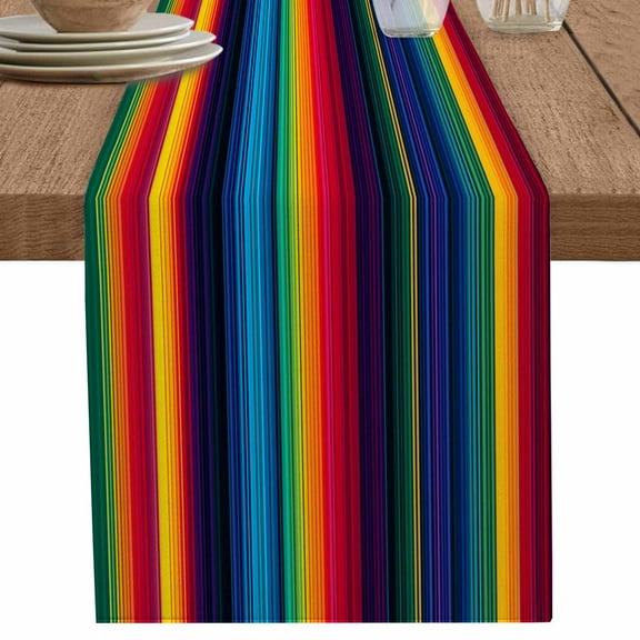 Mexican Stripes Ethnic Geometric Table Runner-70 Inch Long Modern Abstract Art Table Runners Linen Burlap Tablerunner for Kitchen Dining Room Holiday Party