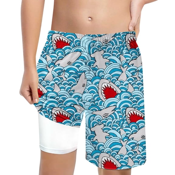 CAIXIA Boys Swim Trunks Size 6 with Mesh Liner Shorts 2 In 1 Printed Youth Bathing Suit Lightweight Beach Swimwear