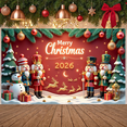 thumbnail image 5 of Nutcracker Design Merry Christmas Banner Snowman Figure 2026 Christmas Display Golden Ornaments Starry Accents Nutcracker Holiday Backdrop for Christmas Party Home Decoration Family Reunion, 5 of 9