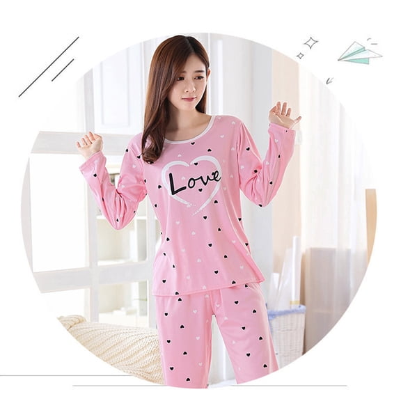 LOLIPPYY Household Sleepwear Suit Pink Cotton Long Sleeve Pajama Set Comfortable and Warm