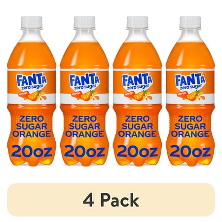 (4 pack) Fanta Zero Sugar Orange Soda Pop Bottle, 20 fl oz