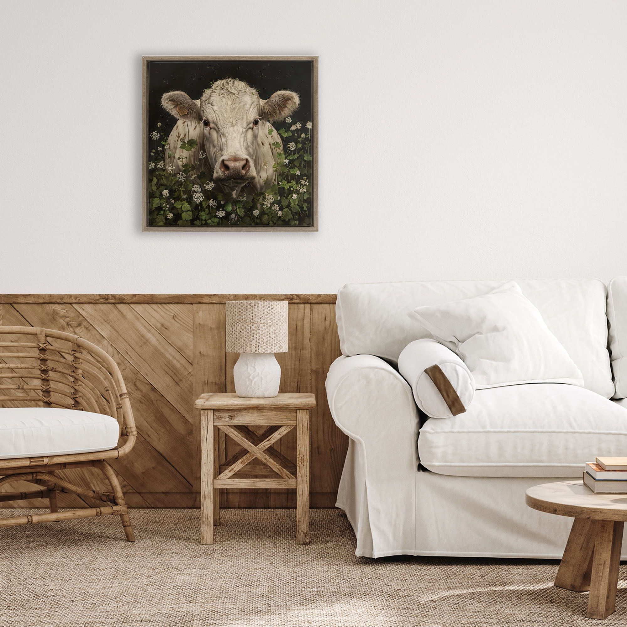 Stupell Industries Cow in the Green Meadow Brown Framed Floater Canvas Wall Art, design by Creative Studio
