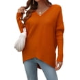 thumbnail image 1 of Sunloudy Suéter de otoño para mujer, suéter de punto de manga larga con cuello en V de color sólido con dobladillo irregular para damas, S / M / L / XL Sunloudy  moda, 1 of 8