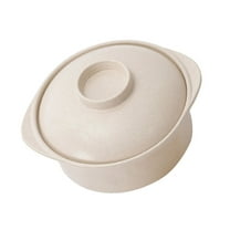 LEORX 1Pc Thickened Wheat Fiber Bowl with Lid and Double Handles (Beige)