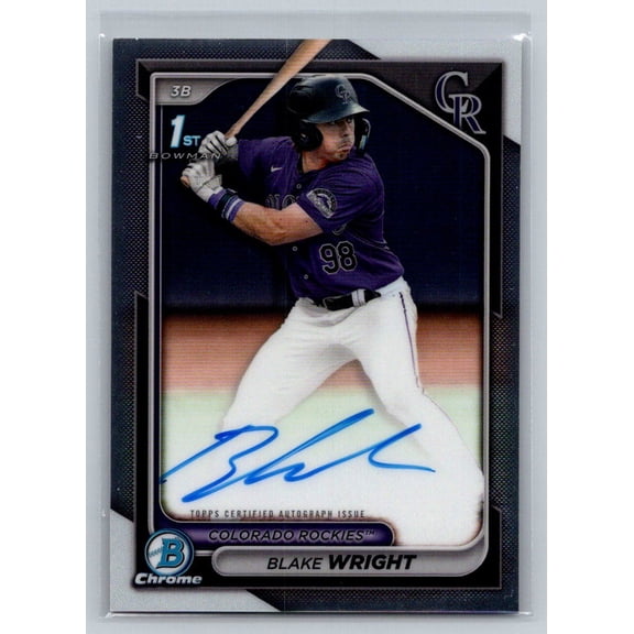 Collectible 2024 Bowman Draft Chrome Autographs Blake Wright Auto CPA-BW Topps Rockies Colorado Rockies MLB Autographed Baseball Trading Card