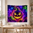 thumbnail image 5 of Glowing Jack O'Lantern with Skull Spirits in Cosmic Smoke, Spooky Psychedelic for Dark Art Lovers, Spooky Wall Art Decor, Halloween Gift Tapestry Wall Hanging for Bedroom and Living Room, 5 of 7