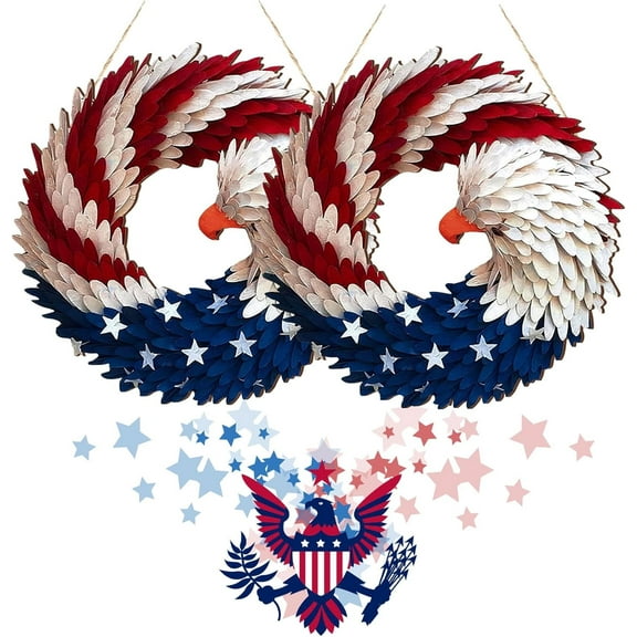 Brave Eagle Wings Flag Wreath,Eagle Flag Wreath,Brave Wings Wreath, Eagle Wreath, Independence Day Summer Retro Garland Decorations 4th of July Summer Decorations for Front Door (2pcs,20*20cm)