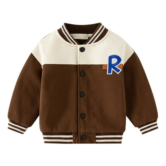 LIJCC 1-6y Boys' Tops, Toddler Boys Autumn and Winter Long Sleeve Standing Collar Button Letter Printed Colorblocking Baseball Jacket