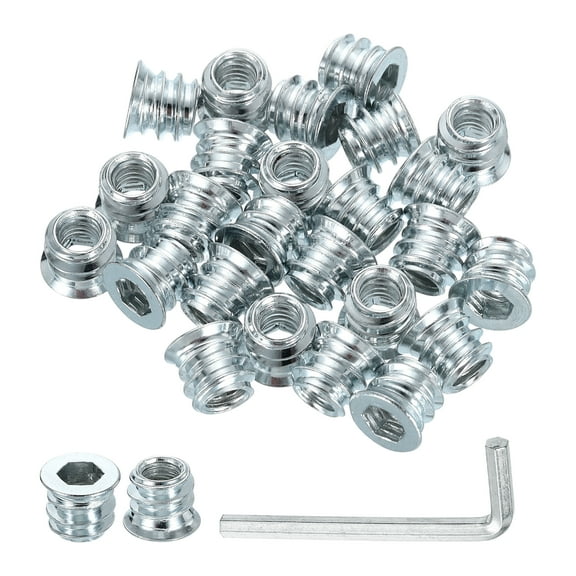 50 Pcs Threaded Insert for Wood, 1/4 - 20 Threaded Studs 10mm Length, Silver