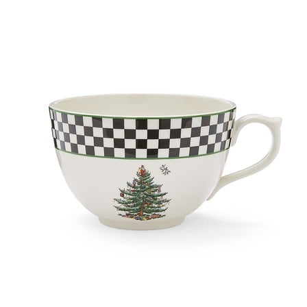 Spode Black & White Jumbo Christmas Mug - 20oz Porcelain Oversized Cup with Handle Featuring Holiday Tree Motif, Microwave & Dishwasher Safe - Seasonal Ceramic Mug for Gifting & Hosting