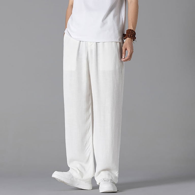 Ketyyh-chn99 Mens Linen Pants Casual Open Slim Fit Straight Solid