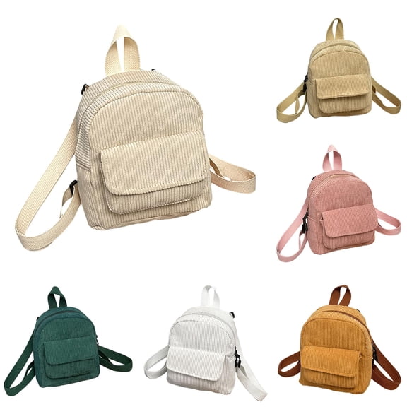 CUZIBR Mini Corduroy Backpack Girls Vintage Small Casual Daypack Front Pocket Zipper Mini Backpack For Daily Travel Outdoor