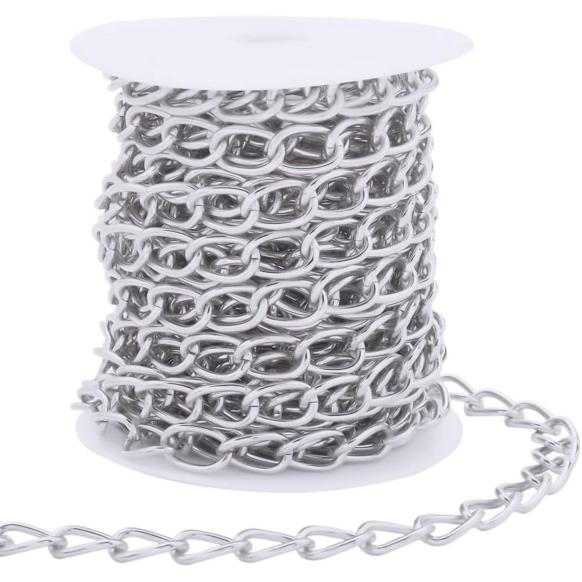 33 Feet/10m 2mm Metal Curb Chains Jewelry Chain Roll Bulk Silver Aluminum Long Pull Unfinished Soldered Link Cable Extension Connectors Chain for Jewelry Making Necklace Bracelets DIY Crafts Silver