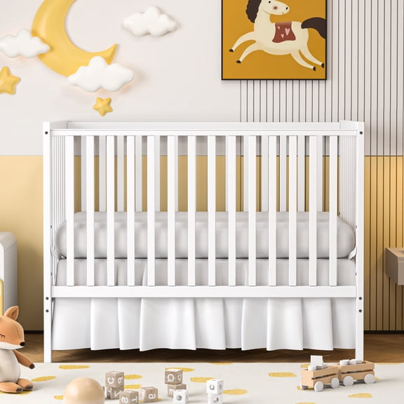 SESSLIFE 5-In-1 Convertible Crib, White Baby Bed, Converts from Baby Crib to Toddler Bed, Fits Standard Full-Size Crib Mattress(Not Included)