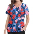 thumbnail image 5 of Scrub Shirts for Women Tropical Floral Print Short Sleeve V Neck Relaxed Fit Medical Uniform, 5 of 6