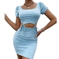 thumbnail image 1 of Women Short Dress, Hip Wrap Cut Out Waist Dress Pure Color For Daily Wear, 1 of 8