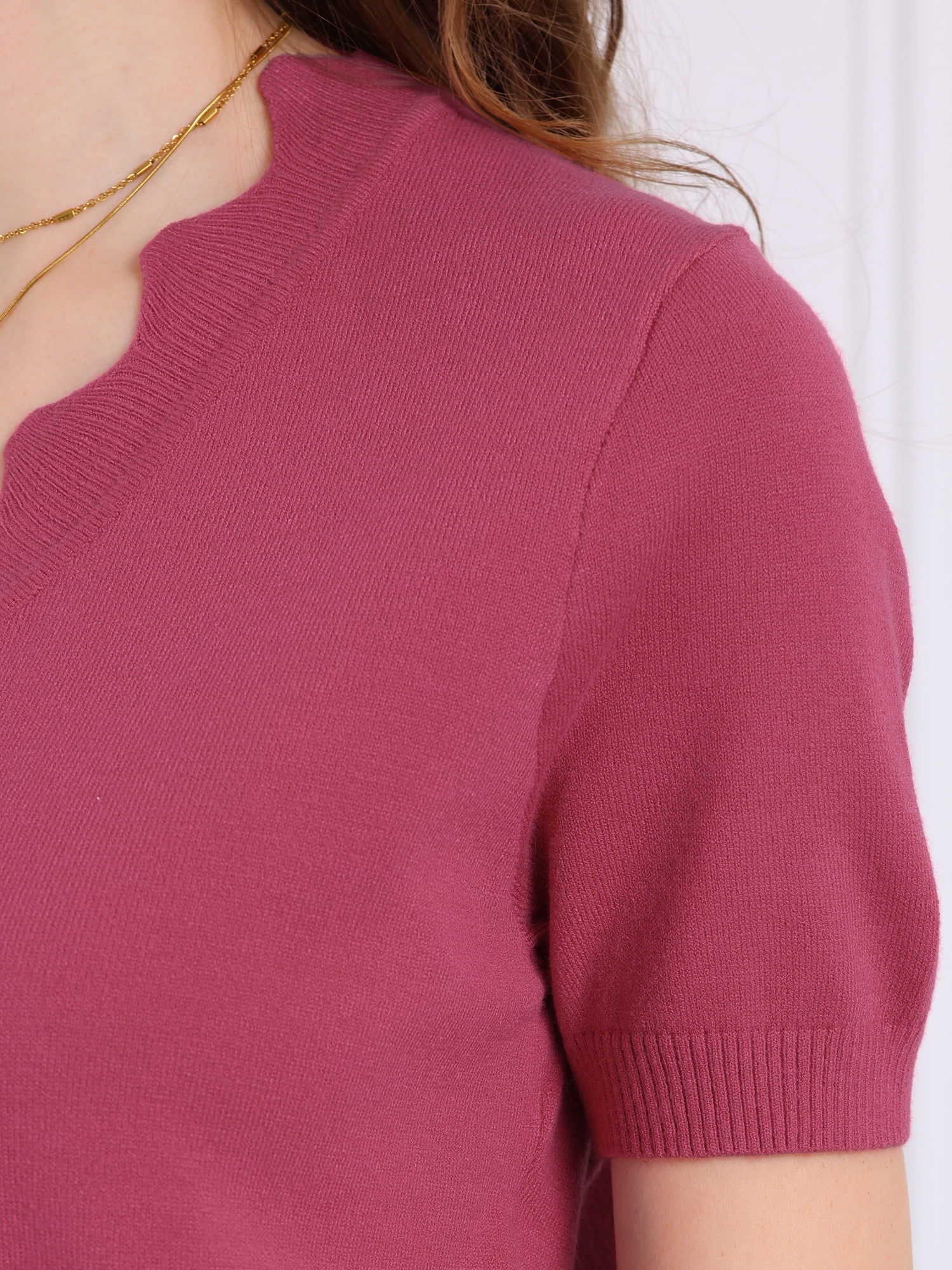 DARING DIVA Women's Short Sleeve Knit Ribbed Cropped Sweater Top 2XL Fushcia
