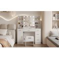 thumbnail image 1 of 56in Makeup Vanity Desk with Stool&Mirror and LED Lights,Modern Dressing Table with Drawers & Adjustable Shelves, Makeup Table Set with Power Outlet,Vanity Desk and Stool Set for Bedroom ﻿, 1 of 9