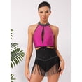 thumbnail image 3 of inlzdz Womens Sleeveless Backless Tassel Latin Dance Leotards Shiny Rhinestone Stage Shows Dancewear Hot Pink S, 3 of 6