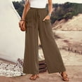 thumbnail image 2 of ABATAB Palazzo Pants for Women Summer Wide Leg Drawstring Pants Trendy Cotton Linen Beach Vacation Outfits with Pockets, 2 of 5