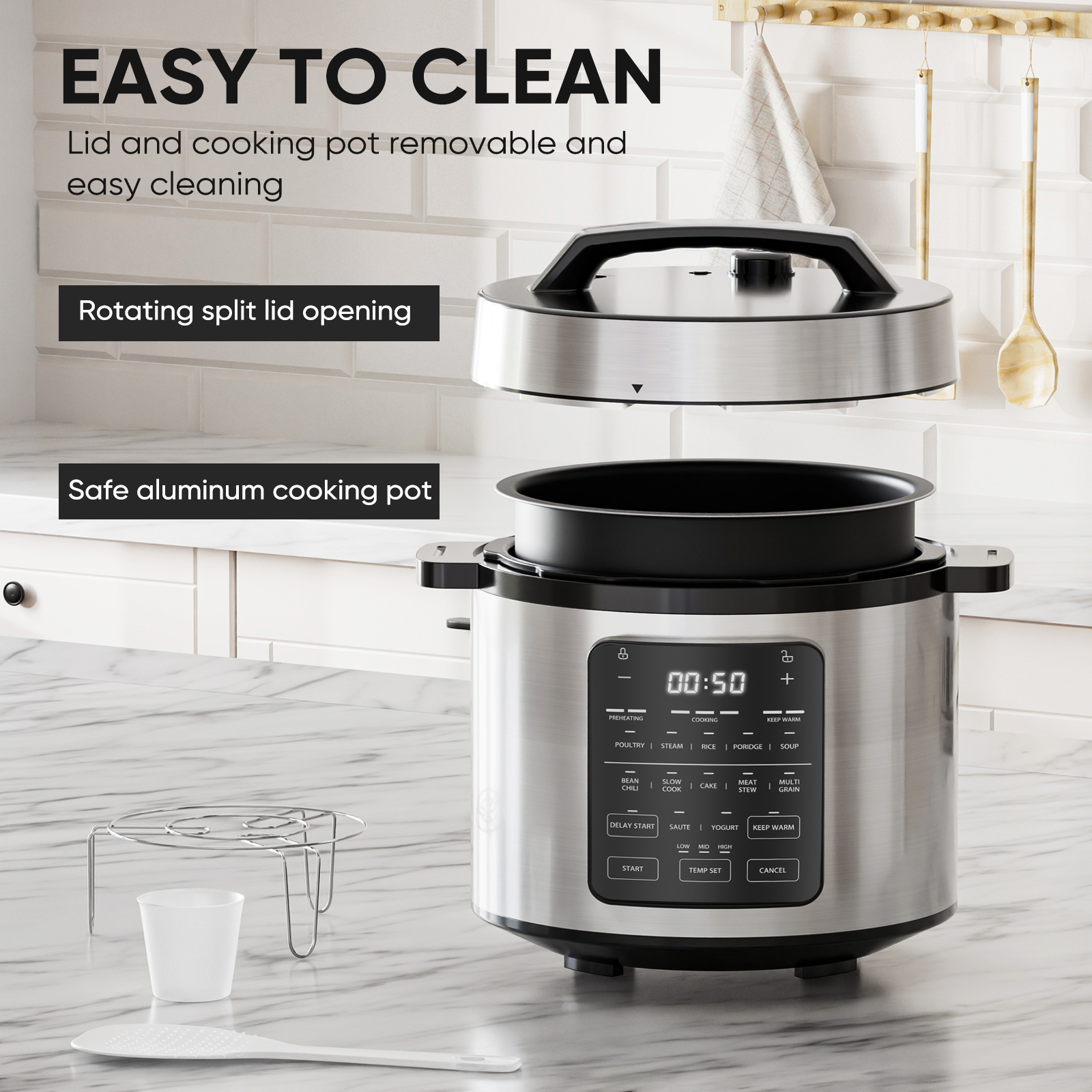 Mayoume Electric Pressure Cooker Multi Cooker 12-in-1 - Stainless Steel - 6 Qt Silver
