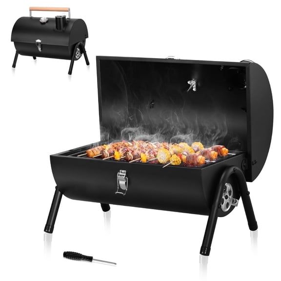 Walchoice Small BBQ Pit, Portable Barrel Charcoal Smoker with Built-in Thermometer, Small BBQ Pit for Backyard, Camping & Tailgating