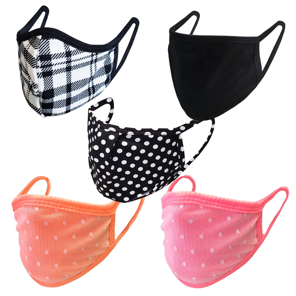 PRO MC 5Pcs Check & Polka Dots Unisex Cloth Face Mask Variety Pack Protect Reusable Comfy