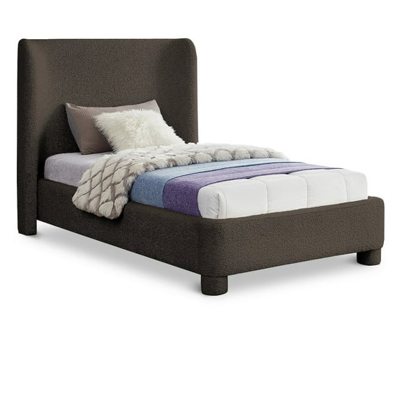Meridian Furniture Penny Brown Boucle Fabric Twin Bed