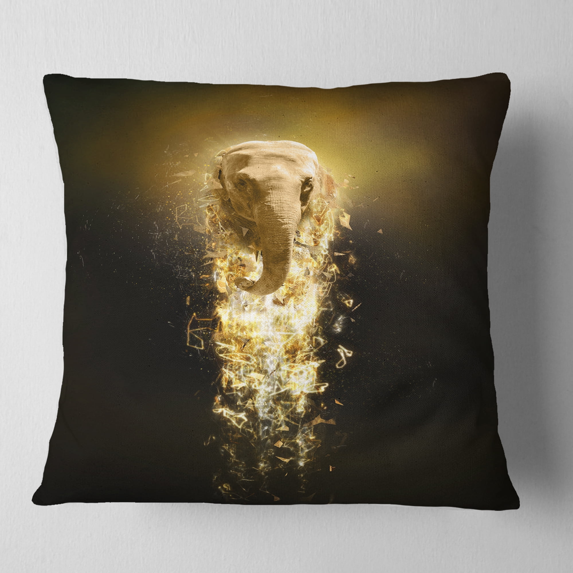 Designart Fantasy Elephant on Black - Animal Throw Pillow - 16x16