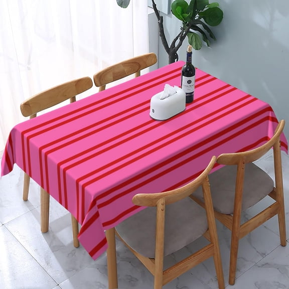 Rectangle Table Cloths, Multiple Stripe Patterns Red Hot Pink Oblong Tablecloth Washable Table Cover for Kitchen Dinning Party Tabletop Modern Decoration 60 x 84inch