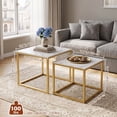 thumbnail image 2 of Coffee Table Set of 2, Modern Gold Wooden Side Table, Metal Frame Square End Table, Center Tables,Nesting Coffee Table for Living Room,Bedroom and Small Spaces, 2 of 11