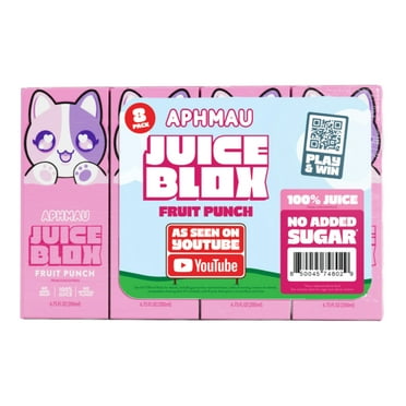 JuiceBlox Aphmau Fruit Punch Juice, 100% Fruit Juice, 6.75 fl oz, 8 Count Boxes