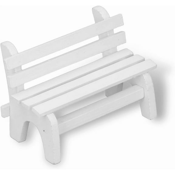 ABCISI Miniature White Wooden Garden Bench, Dollhouse Wooden Miniature Bench, Decorative Porch Chair Figurine for Home Decoration for Miniature Garden and Landscape Displays, 1:12 Scale - White