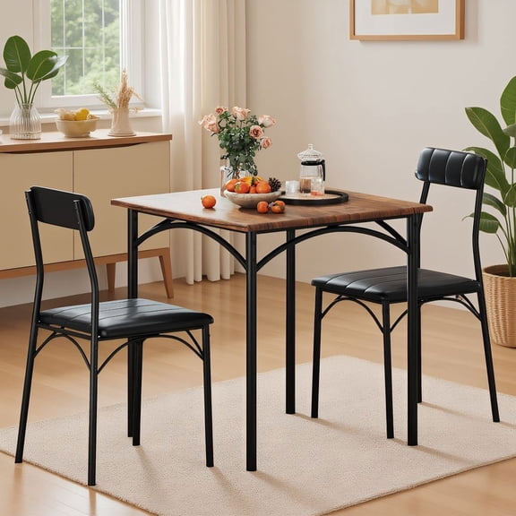Resenkos 3-Piece Square Dining Table Set, Wooden Kitchen Table Chair Combo for Small Space, Dining Room, Rustic Brown